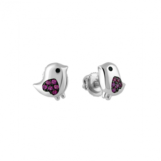Серебряные серьги 925, женские, с рубином и фианитом