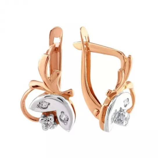 Золотые серьги 585, женские, с фианитом