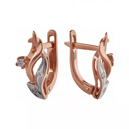 Золотые серьги 585, женские, с фианитом