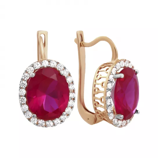 Золотые серьги 585, женские, с корундом и фианитом