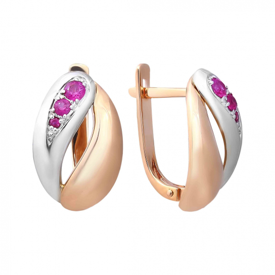 Золотые серьги 585, женские, с рубином