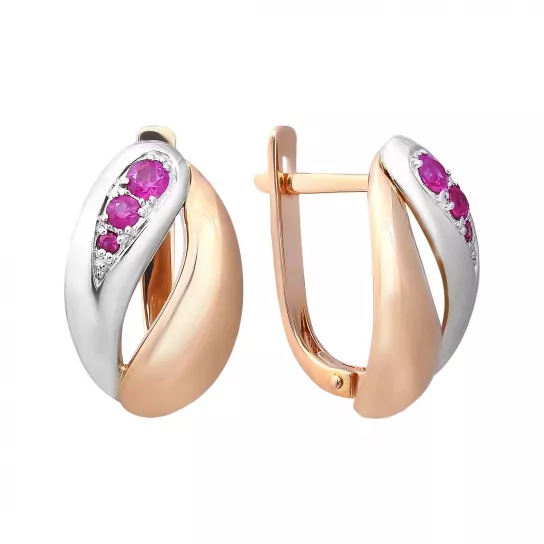 Золотые серьги 585, женские, с рубином