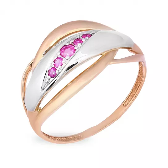 Золотое кольцо 585, женское, с рубином, размер 19