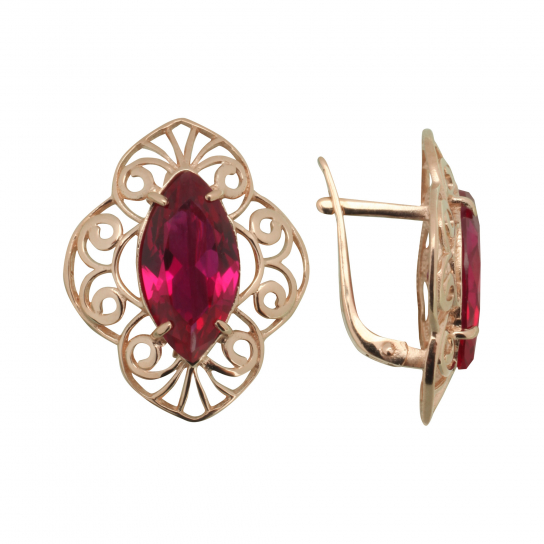 Золотые серьги 585, женские, с корундом