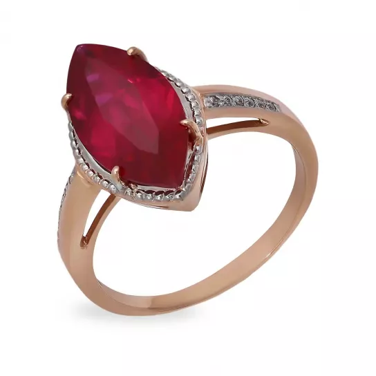 Золотое кольцо 585, женское, с корундом, размер 18.5