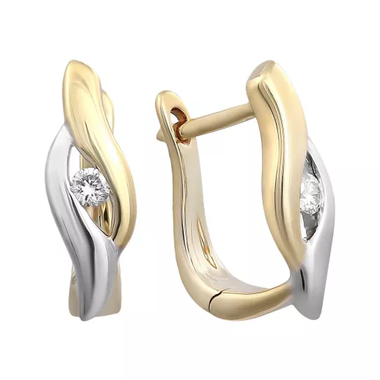 Золотые серьги 585, женские, с бриллиантом