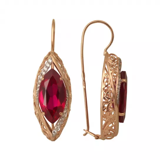 Золотые серьги 585, женские, с корундом