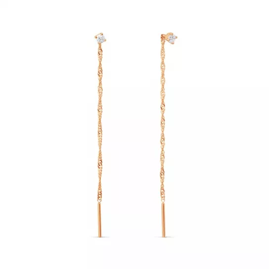 Серьги-продевки с фианитом из золота