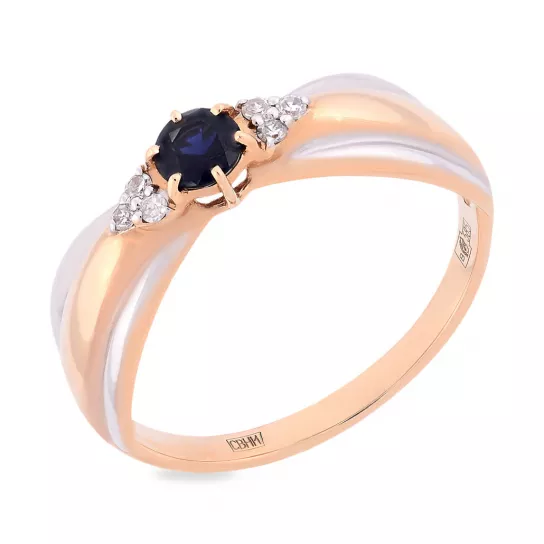 Золотое кольцо 585, женское, с бриллиантом и сапфиром, размер 17.5