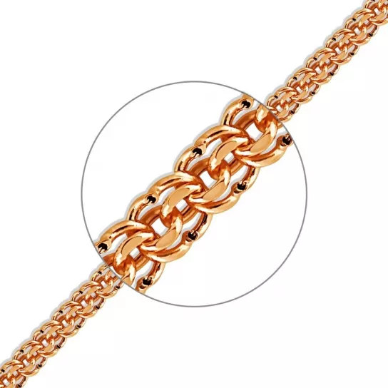 Золотая цепочка 585 на шею, плетение бисмарк, длина 50 см, цвет красное золото