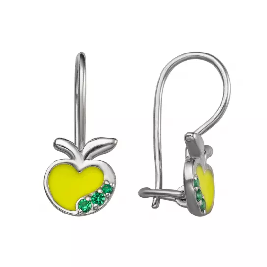 Серебряные серьги 925, детские, с эмалью и фианитом