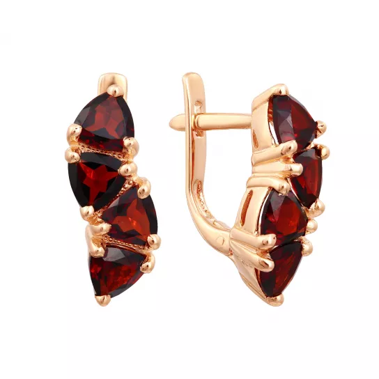 Золотые серьги 585, женские, с гранатом
