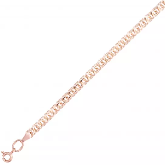 Золотая цепочка 585 на шею, плетение гарибальди пустотелая, длина 55 см, цвет красное золото