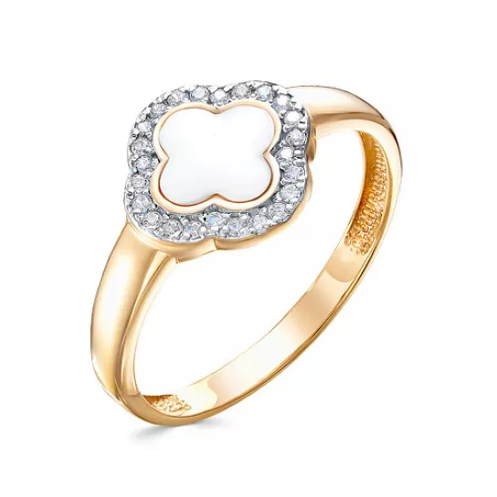 Кольцо с фианитом и эмалью из золота