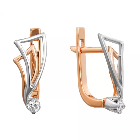 Золотые серьги 585, женские, с бриллиантом