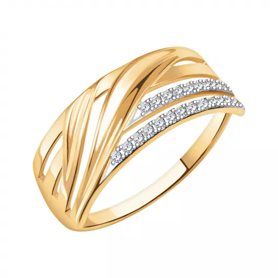 Золотое кольцо 585, женское, с фианитом, размер 17.5