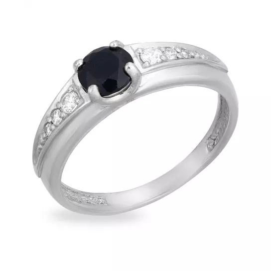 Кольцо с сапфиром и фианитом из серебра