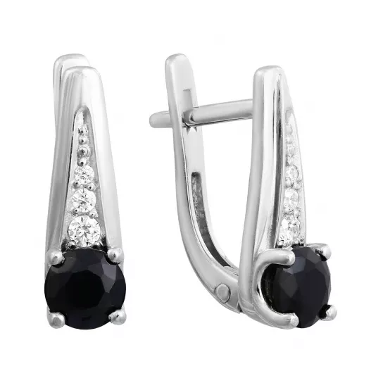 Серьги с сапфиром и фианитом из серебра