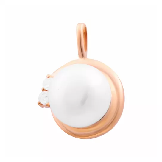 Золотая подвеска 585, женская, с жемчугом и фианитом