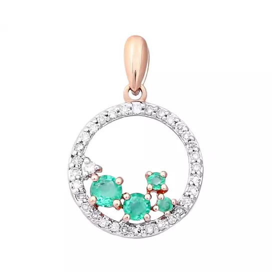 Золотая подвеска 585, женская, с бриллиантом и изумрудом