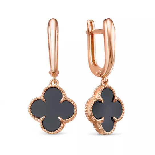 Золотые серьги 585, женские, с ониксом