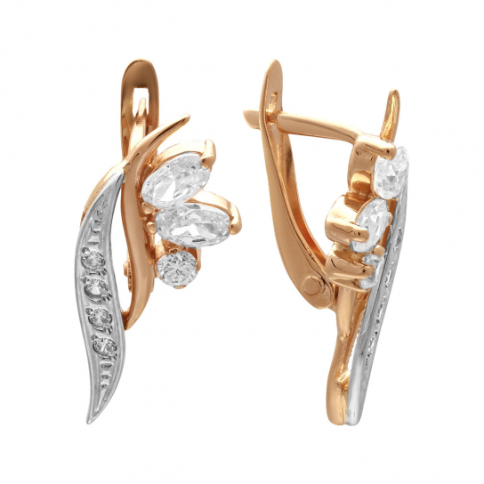 Золотые серьги 585, женские, с фианитом