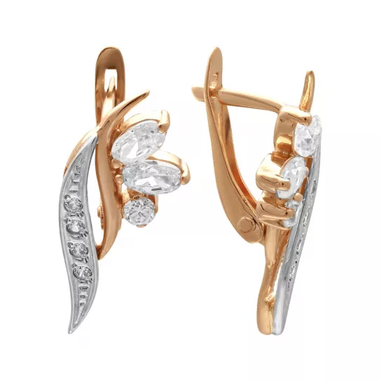 Золотые серьги 585, женские, с фианитом