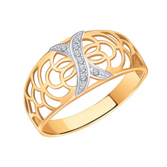 Золотое кольцо 585, женское, с фианитом, размер 18.5