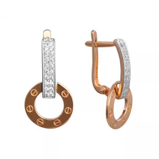 Золотые серьги 585, женские, с фианитом