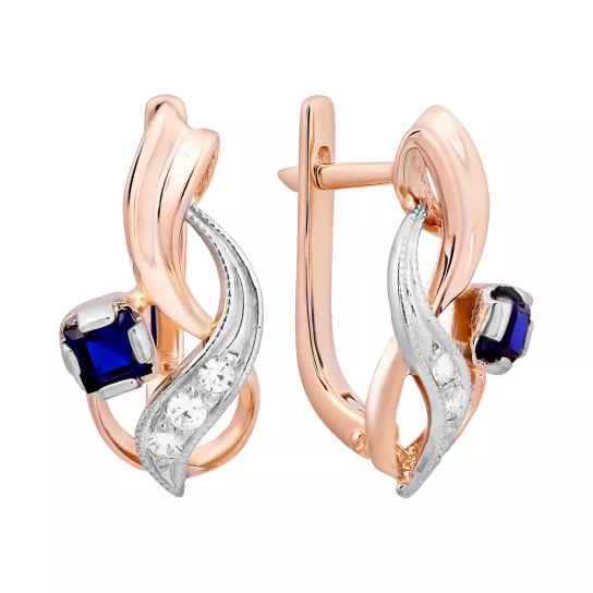 Золотые серьги 585, женские, с фианитом