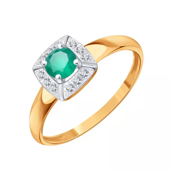 Золотое кольцо 585, женское, с агатом и фианитом, размер 17.5