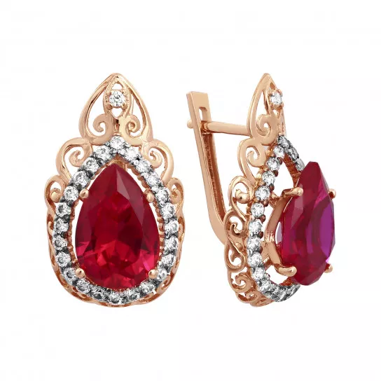 Золотые серьги 585, женские, с корундом