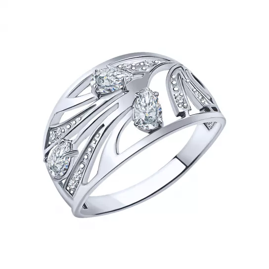 Серебряное кольцо 925, женское, с фианитом, размер 18.5