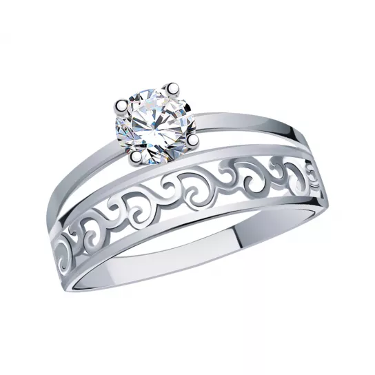 Серебряное кольцо 925, женское, с фианитом, размер 17