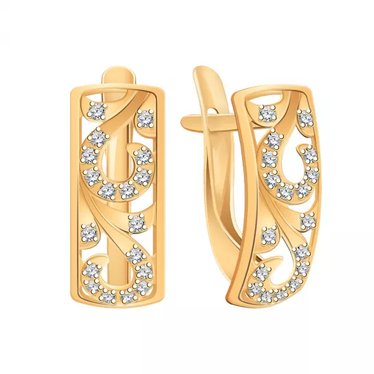 Золотые серьги 585, женские, с фианитом