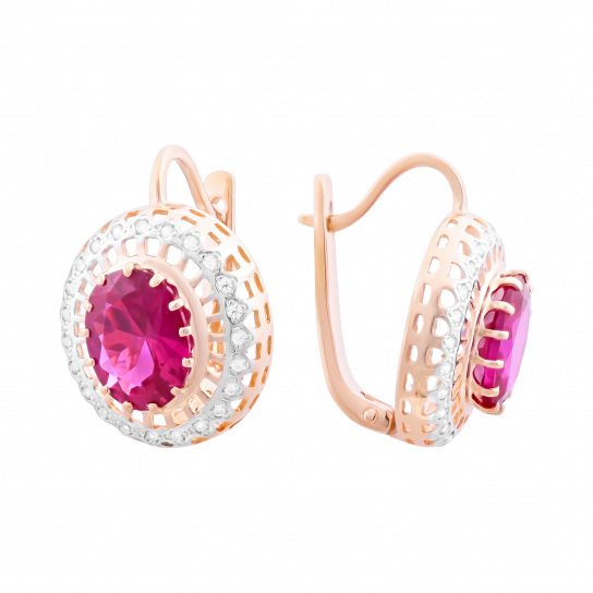 Золотые серьги 585, женские, с корундом и фианитом