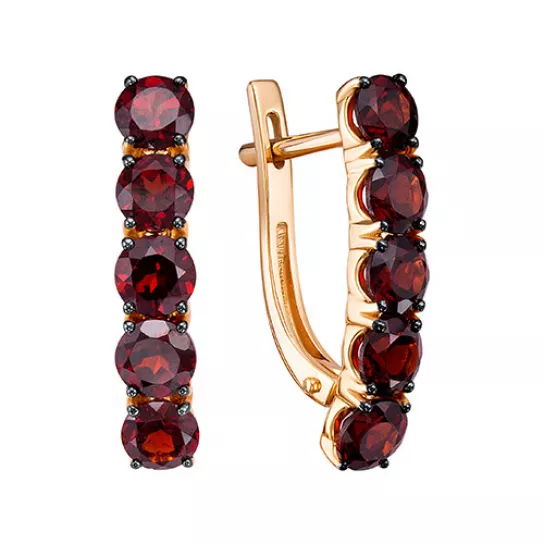 Золотые серьги 585, женские, с гранатом