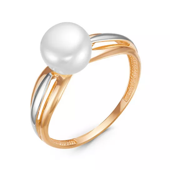 Золотое кольцо 585, женское, с жемчугом, размер 16.5