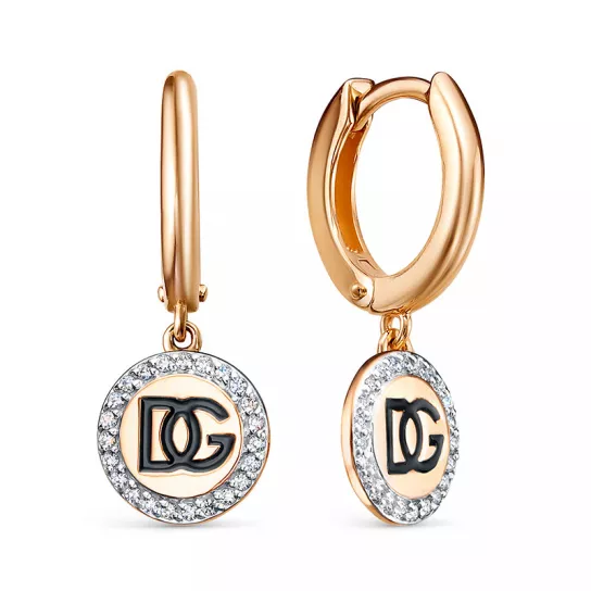 Золотые серьги 585, женские, с фианитом и эмалью