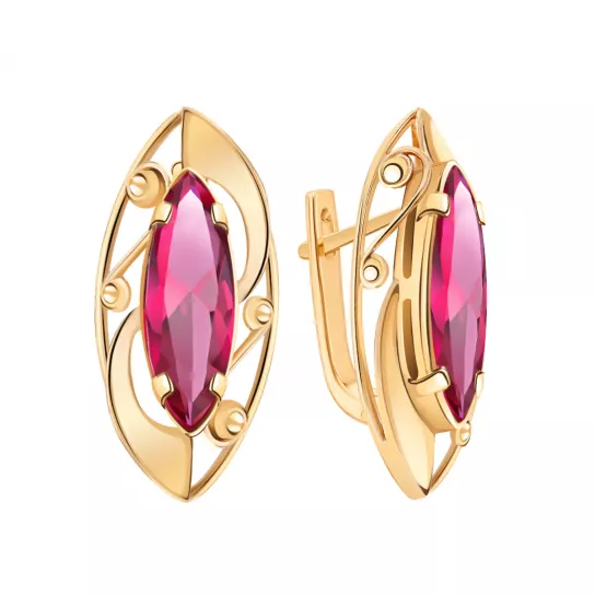 Золотые серьги 585, женские, с фианитом