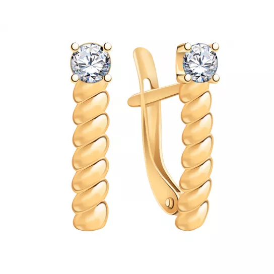 Золотые серьги 585, женские, с фианитом