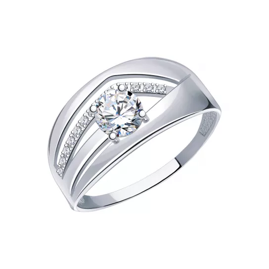 Серебряное кольцо 925, женское, с фианитом, размер 19