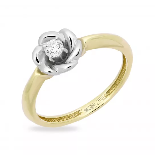 Золотое кольцо 585, женское, с бриллиантом, размер 16.5