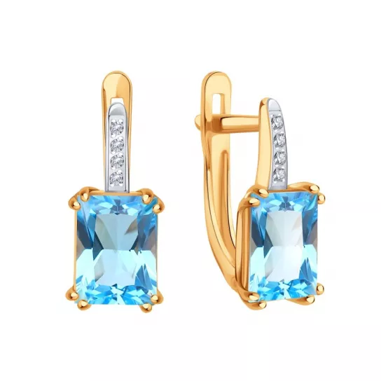 Золотые серьги 585, женские, с гранатом и фианитом