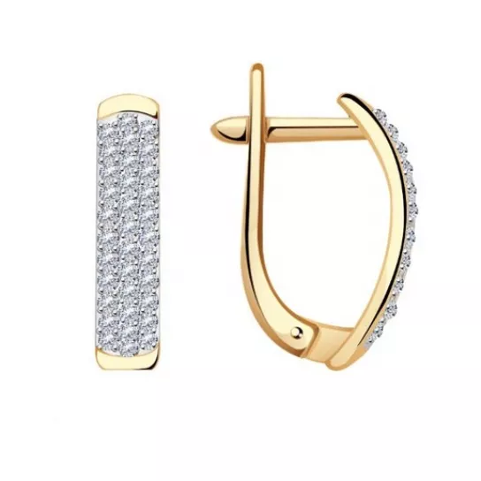 Золотые серьги 585, женские, с фианитом