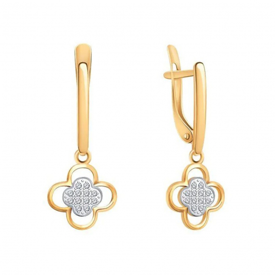 Золотые серьги 585, женские, с фианитом