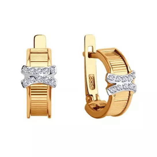 Золотые серьги 585, женские, с фианитом