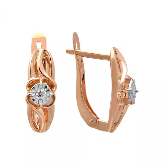 Золотые серьги 585, женские, с бриллиантом
