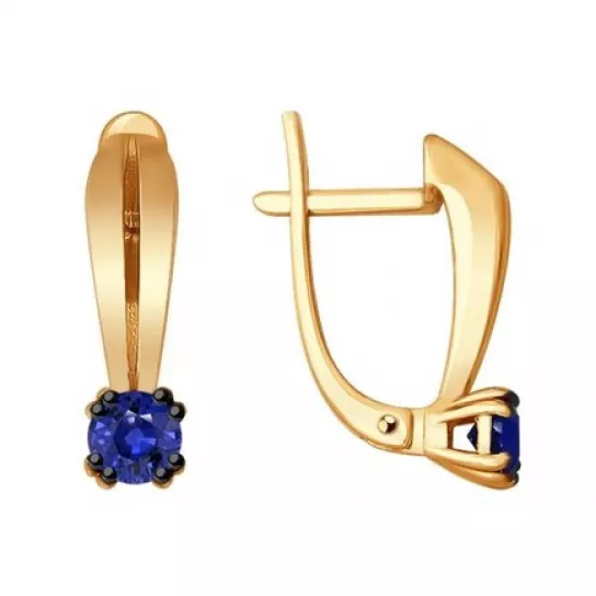 Золотые серьги 585, женские, с сапфиром