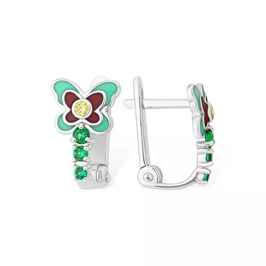 Серебряные серьги 925, женские, с эмалью и фианитом